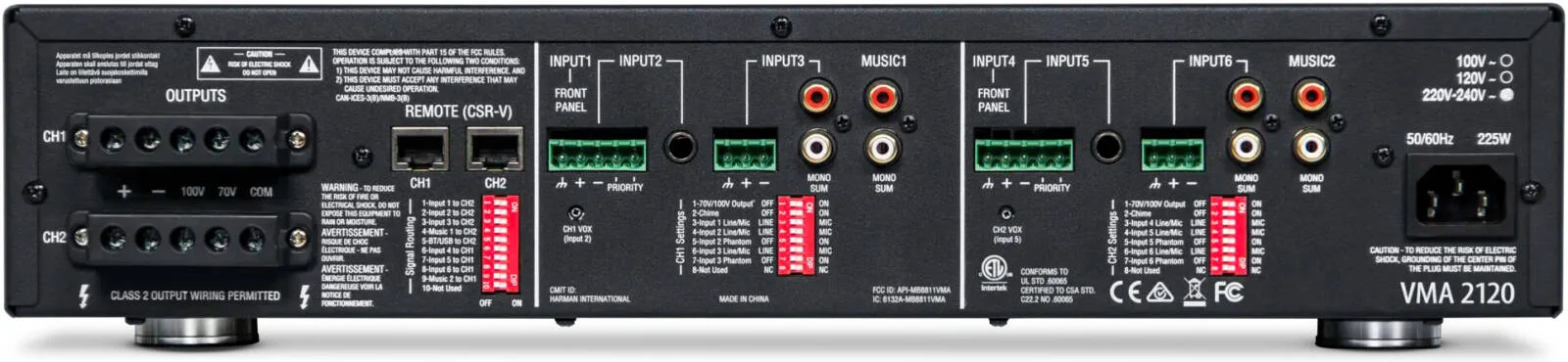 میکسر/آمپلی فایر JBL VMA 260/2120 با 8 ورودی و خروجی 60/120 وات، خروجی 100 و 70 ولت، زنگ پیجینگ، قطع صدای اولویت دار، مشکی