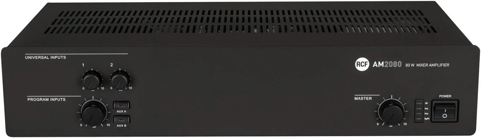 میکسر آمپلی فایر دیجیتال 80 واتی RCF مدل AM 2080 با 2 ورودی میکروفون/لاین و 2 ورودی کمکی، خروجی 70 ولت/100 ولت و 4 اهم، اولویت بندی، VOX و زنگ، مشکی | AM2080 میکسر آمپلی فایر دیجیتال 80 واتی RCF مدل AM 2080 با 2 ورودی میکروفون/لاین و 2 ورودی کمکی، خروجی 70 ولت/100 ولت و 4 اهم، اولویت بندی، VOX و زنگ، مشکی | AM2080