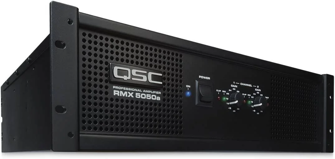 آمپلی فایر قدرت حرفه ای QSC RMX5050A 3600W، 3600W در 8 اهم بریج شده در فضای 3RU، 2500W / CH در بار 2 اهم، ورودی بالانس 1/4 اینچ، XLR، نوار مانع، خروجی اتصال پست ضد لمس، مشکی | RMX5050A