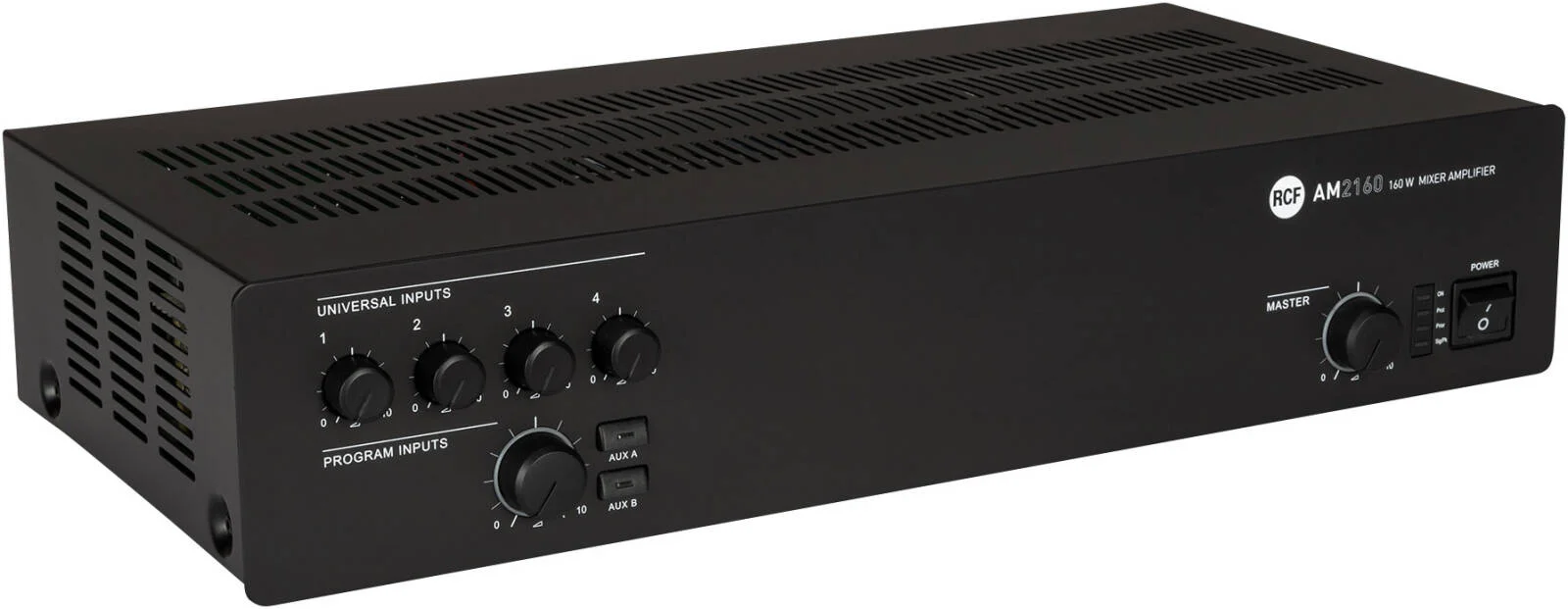 میکسر آمپلیفایر دیجیتال 160 وات RCF AM 2160 با 4 ورودی میکروفون/لاین، 2 ورودی AUX، خروجی 70 ولت/100 ولت و 4 اهم، اولویت، VOX و Chime، مشکی | AM 2160 میکسر آمپلیفایر دیجیتال 160 وات RCF AM 2160 با 4 ورودی میکروفون/لاین، 2 ورودی AUX، خروجی 70 ولت/100 ولت و 4 اهم، اولویت، VOX و Chime، مشکی | AM 2160