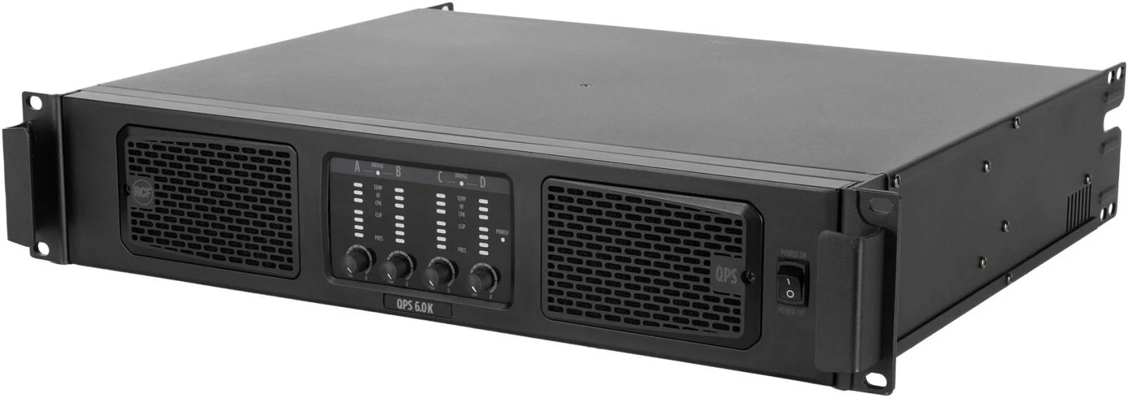 آمپلی فایر قدرت 4 کاناله حرفه ای RCF QPS 6.0K، 4x1500W در 2 اهم (کلاس HD)، 2x3000W بریج، اعوجاج کم، حالت های استریو/موازی/بریج، رک مونت 2U، مشکی | QPS 6.0K آمپلی فایر قدرت 4 کاناله حرفه ای RCF QPS 6.0K، 4x1500W در 2 اهم (کلاس HD)، 2x3000W بریج، اعوجاج کم، حالت های استریو/موازی/بریج، رک مونت 2U، مشکی | QPS 6.0K