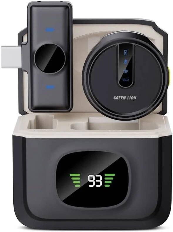 میکروفون بی سیم گرین لاین مدل GM-88X، اتصال USB Type-C، حذف نویز، نمایشگر دیجیتال، 7 ساعت زمان کارکرد، توری ضد باد، حالت Reverb، میکروفون 360 درجه Omnidirectional - مشکی