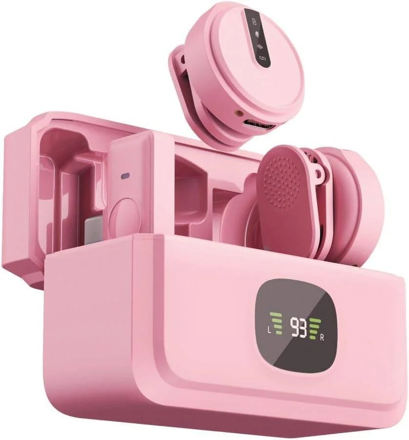 میکروفون بی سیم سبک Green Lion GLM، انتقال دیجیتال، برد کاری تا 100 متر، نظارت بلادرنگ، دریافت 360 درجه، 2x میکروفون 1x گیرنده، حذف نویز محیطی - صورتی