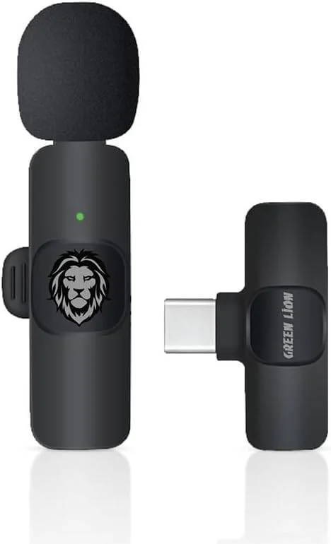 میکروفون بی سیم سولو Green Lion با 3 پورت 60 میلی آمپر ساعت، بسیار حساس، کاهش نویز تطبیقی، صدای واضح - مشکی