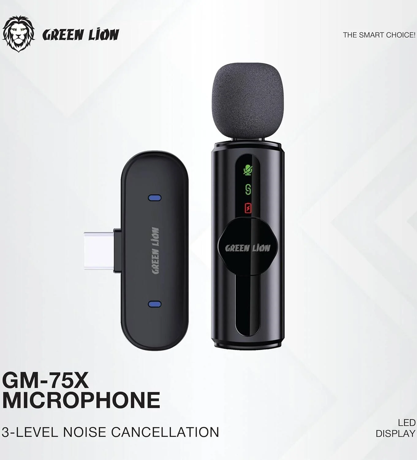 میکروفون 3 در 1 Green Lion GM-75X، نظارت بی‌درنگ، تأخیر بسیار کم، 360 درجه همه جهته، حالت Reverb، کیفیت صدای HD، عمر باتری 5 ساعته، باتری قابل شارژ 65 میلی آمپر ساعتی، برد انتقال 20 متری - مشکی