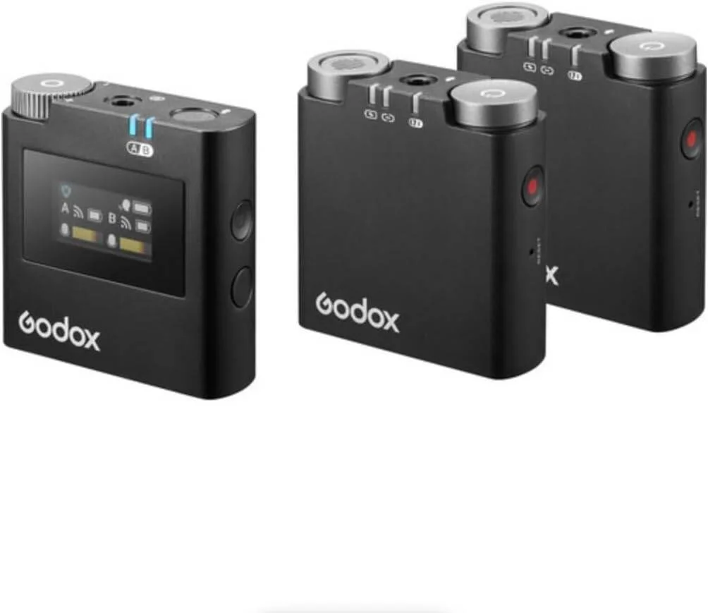 سیستم میکروفون بی‌سیم دو نفره گودکس Virso S M2 برای سونی، ست میکروفون دو کاناله 2.4 گیگاهرتز برای دوربین‌ها و تلفن‌های هوشمند