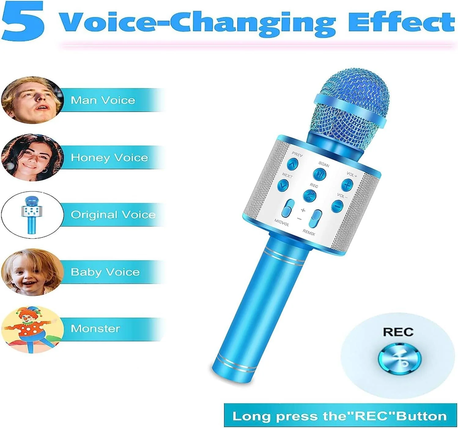 میکروفون کارائوکه KONNAO برای کودکان، میکروفون و اسپیکر کارائوکه بی سیم 5 در 1 برای آواز خواندن، دستگاه کارائوکه برای بزرگسالان با 2 بسته مستقل، استیکرهای DIY، هدیه برای جشن تولد