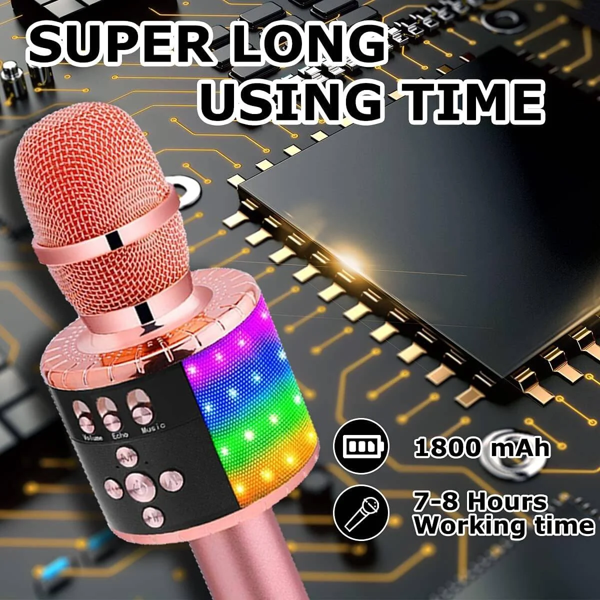 میکروفون کارائوکه بیسیم با کیف قابل حمل، بلندگوی بلوتوثی، میکروفون ضبط صدا با افکت پژواک و چراغهای LED مناسب مهمانیهای خانگی و KTV، سازگار با تمام گوشیهای هوشمند - رزگلد Cylk میکروفون کارائوکه بیسیم با کیف قابل حمل، بلندگوی بلوتوثی، میکروفون ضبط صدا با افکت پژواک و چراغهای LED مناسب مهمانیهای خانگی و KTV، سازگار با تمام گوشیهای هوشمند - رزگلد Cylk