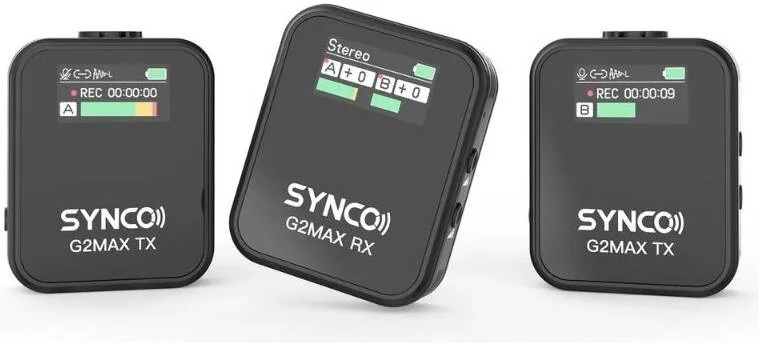 سیستم میکروفون بی‌سیم 2.4G سینکو G2 A2 MAX، دارای حافظه داخلی 8 گیگابایتی، برد 200 متری، عمر باتری 8 ساعته، حذف نویز 3 سطحی و کنترل افزایش سطح، حافظه داخلی 8 گیگابایتی، USB-C، مشکی | G2A2 MAX - BK