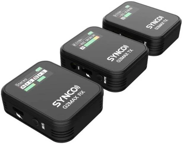سیستم میکروفون بی‌سیم 2.4G سینکو G2 A2 MAX، دارای حافظه داخلی 8 گیگابایتی، برد 200 متری، عمر باتری 8 ساعته، حذف نویز 3 سطحی و کنترل افزایش سطح، حافظه داخلی 8 گیگابایتی، USB-C، مشکی | G2A2 MAX - BK
