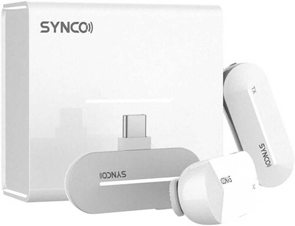 سیستم میکروفون بی‌سیم دیجیتال کوچک Synco P2T با اتصال USB برای اندروید، حذف نویز DSP، ۹ افکت صوتی، ۲ فرستنده/میکروفون گیره‌ای کوچک، برد ۱۵۰ متری، جک ۳.۵ میلی‌متری، سفید | P2T-WL