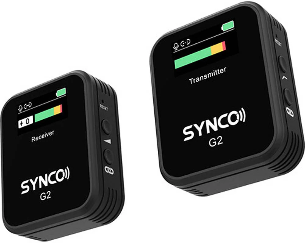 میکروفون بی سیم دیجیتال فوق فشرده 2.4 گیگاهرتز Synco G2-A1، برای دوربین های بدون آینه/DSLR، گیرنده 1 کاناله، فرستنده با میکروفون داخلی، نمایشگرهای TFT، جفت شدن خودکار، مشکی | WAIR-G2-A1
