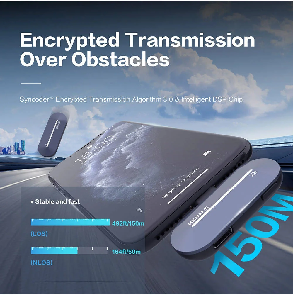 سیستم میکروفون بی‌سیم دیجیتال 2.4 گیگاهرتزی دو نفره Synco P2L، اتصال لایتنینگ، حذف نویز DSP، 9 افکت صوتی، 2 فرستنده/میکروفون گیره‌ای کوچک، برد 150 متری، جک 3.5 میلی‌متری، سفید | P2L-WH