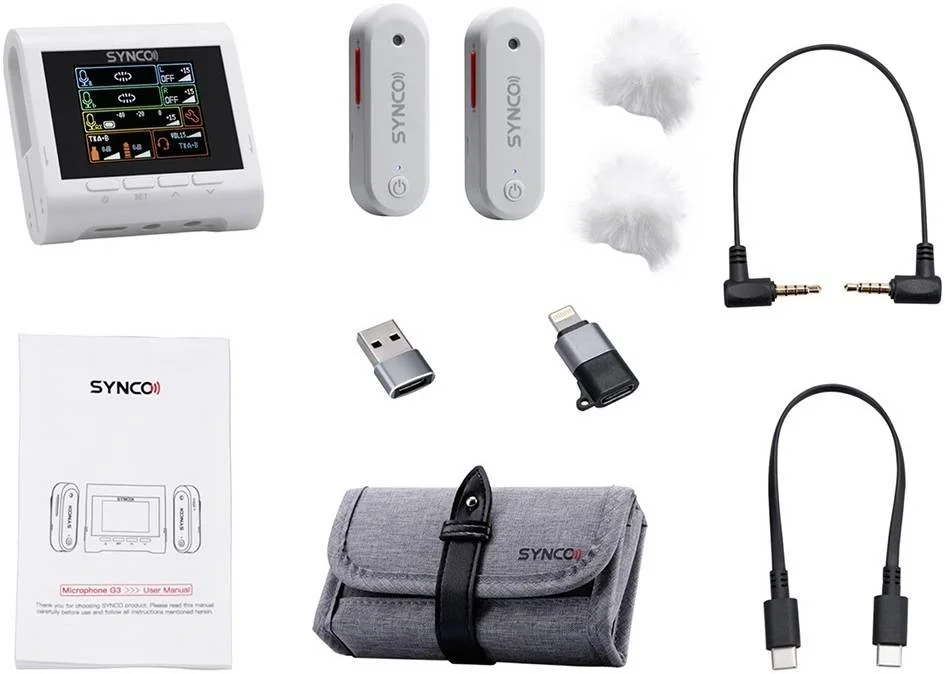سیستم ضبط میکروفون بی سیم دیجیتال کامپکت دو نفره Synco G3 2.4 GHz، میکروفون بی سیم، اینترکام دو طرفه، ضبط کننده، گیرنده 2 کاناله، USB-C و TRS 3.5 میلی متری، ضبط 22 ساعته صدا، سفید | WAIR-G3-W
