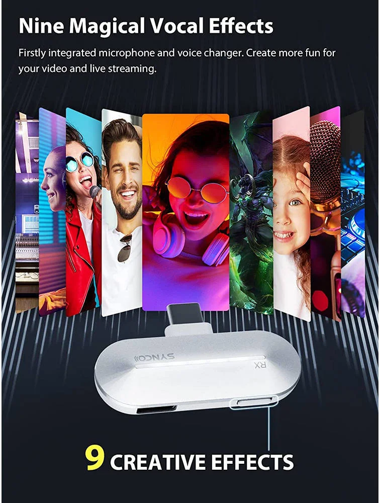 سیستم میکروفون بی‌سیم دیجیتال کوچک Synco P2T با اتصال USB برای اندروید، حذف نویز DSP، ۹ افکت صوتی، ۲ فرستنده/میکروفون گیره‌ای کوچک، برد ۱۵۰ متری، جک ۳.۵ میلی‌متری، سفید | P2T-WL