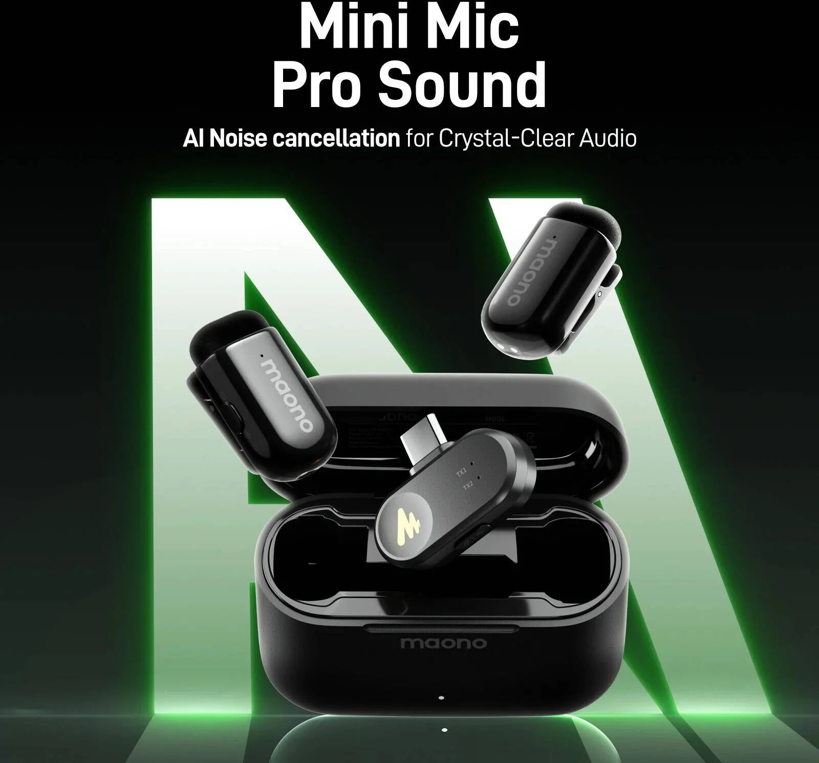 میکروفون بی‌سیم مائونو مدل Wave T1 Mini، صدای با کیفیت استودیویی 48 کیلوهرتز/16 بیت. حذف نویز هوش مصنوعی 4 سطحی، انتقال پایدار تا 100 متر، عمر باتری طولانی 30 ساعته، مشکی | WM622-PBC2