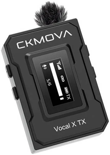 میکروفون بی‌سیم دو کاناله فوق‌العاده فشرده CKMOVA Vocal X V2، دارای 2 فرستنده TX و 1 گیرنده RX، نمایشگر OLED، مونو/استریو، خروجی 2.4 گیگاهرتز - برد 100 متری، باتری 10 ساعته، Type-C، 3.5 میلی‌متری، مشکی | Vocal X V2