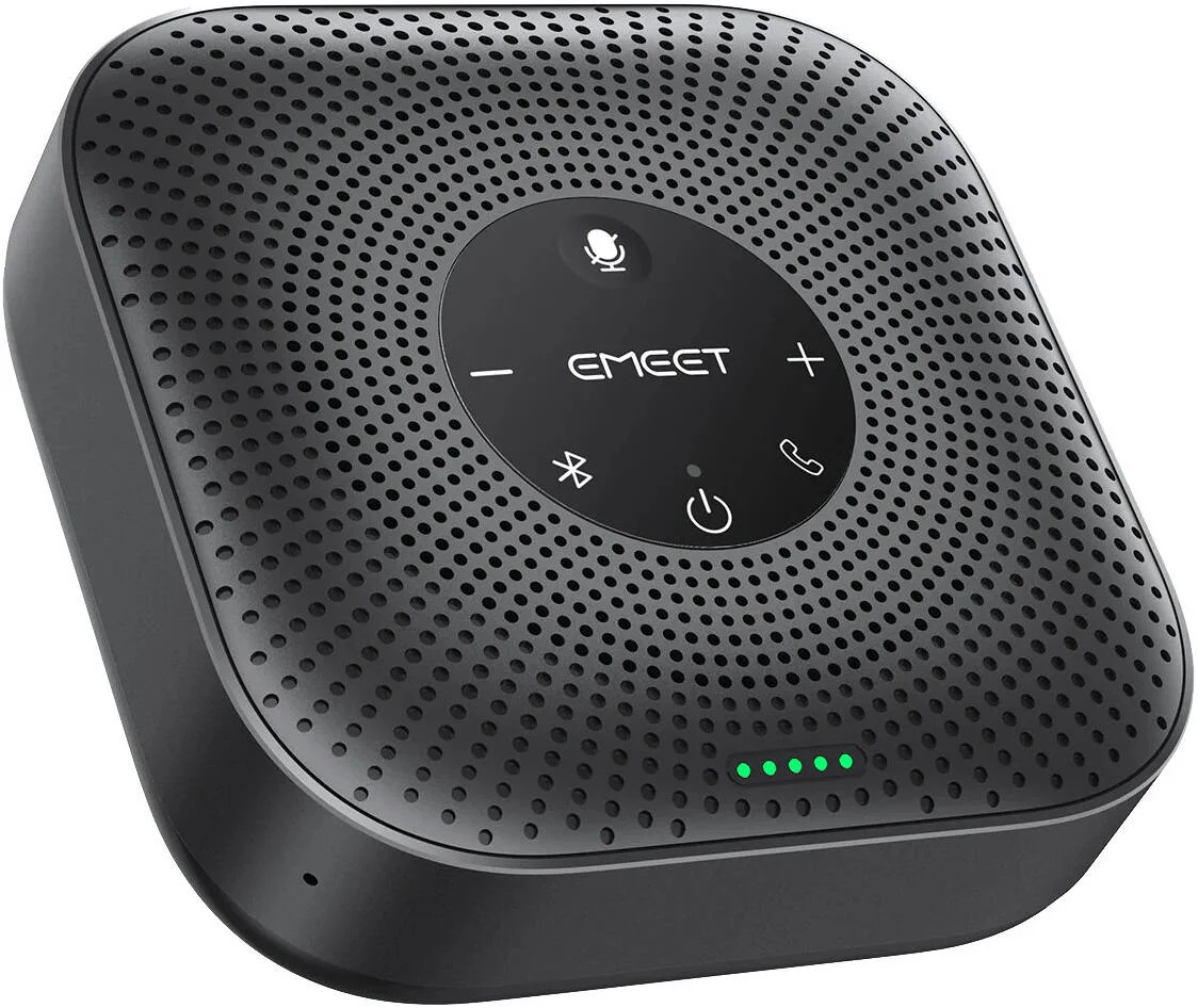 میکروفون EMEET OfficeCore M0 Plus، پوشش کامل 360 درجه HD، آرایه 4 میکروفونی، الگوریتم صوتی Voice IA 4.2، اتصال زنجیره ای، برد دریافت صدا تا 15 فوت، بلوتوث 5.0، مشکی | M0 Plus