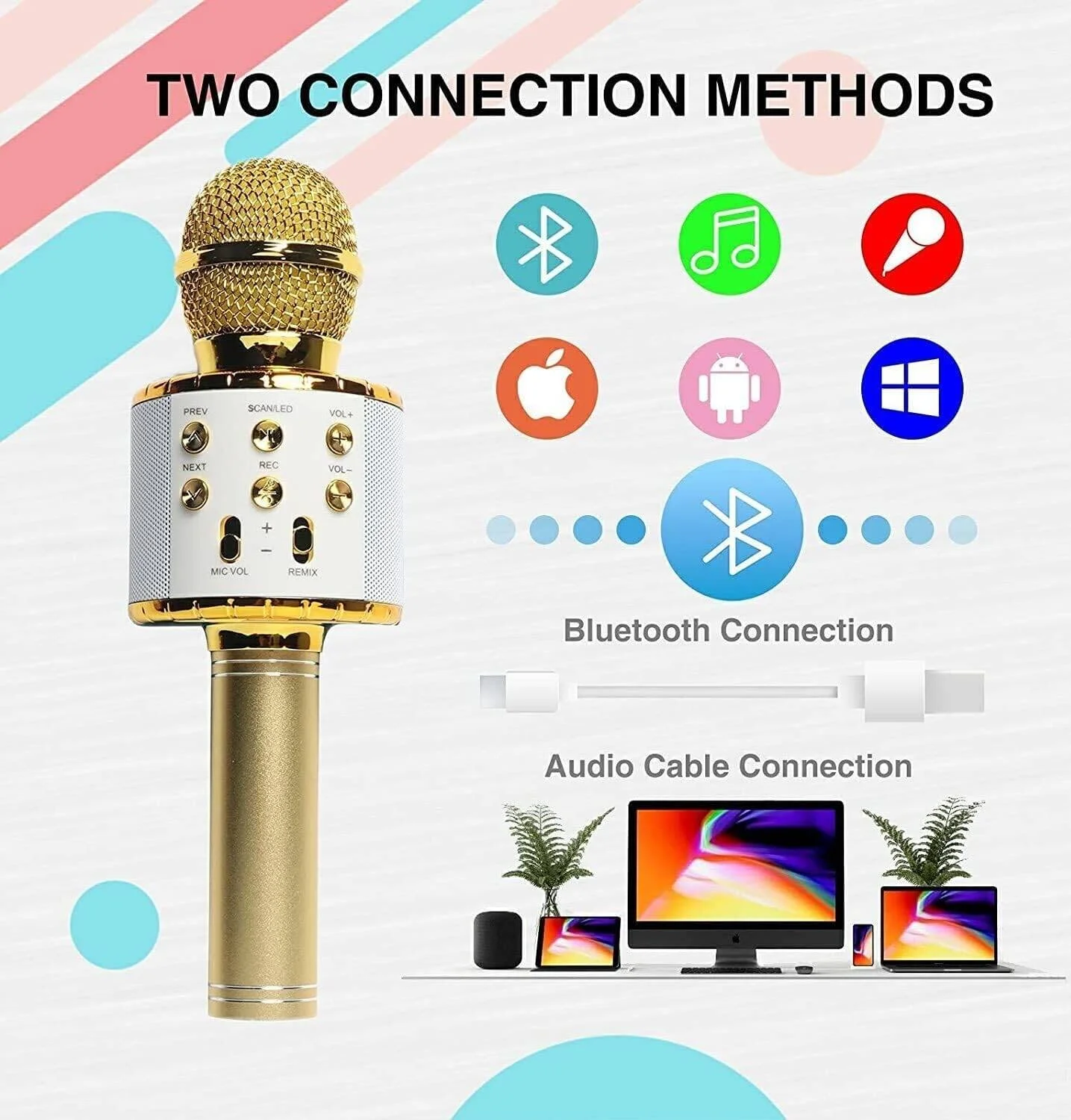 میکروفون دستی Firelex با اسپیکر، میکروفون کارائوکه برای آواز خواندن، میکروفون آواز خواندن برای همه تلفن های هوشمند