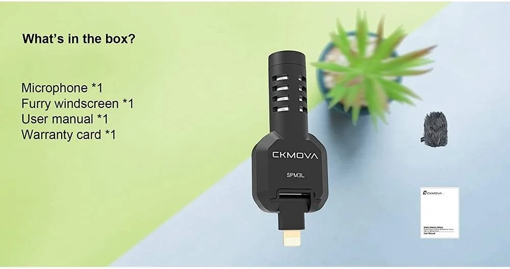 میکروفون کندانسور جمع و جور و انعطاف پذیر CKMOVA SPM3L، چرخش 180 درجه، نسبت سیگنال به نویز 72dB، سوئیچ افزایش صدا 2 سطح، فیلتر برش پایین 120 هرتز، اتصال لایتنینگ برای دستگاه های iOS، مشکی | SPM3L