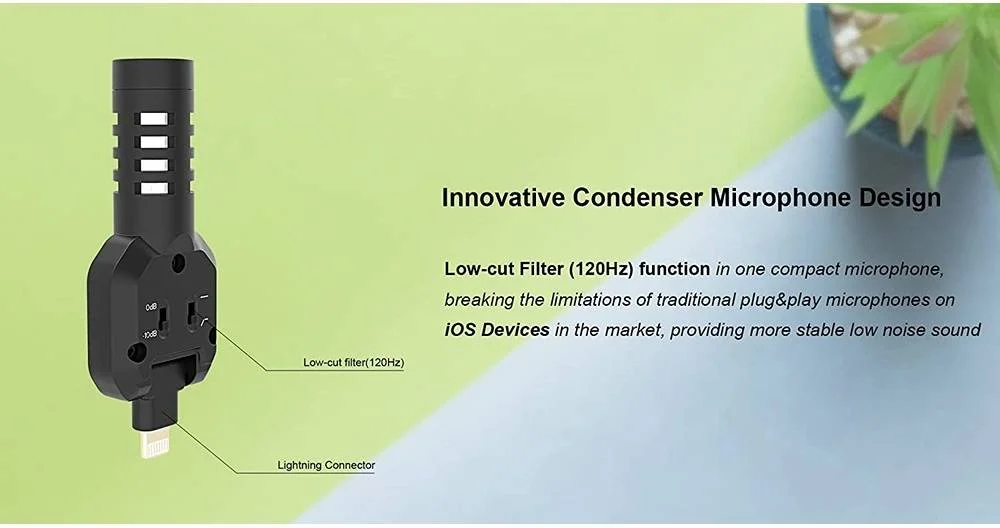 میکروفون کندانسور جمع و جور و انعطاف پذیر CKMOVA SPM3L، چرخش 180 درجه، نسبت سیگنال به نویز 72dB، سوئیچ افزایش صدا 2 سطح، فیلتر برش پایین 120 هرتز، اتصال لایتنینگ برای دستگاه های iOS، مشکی | SPM3L