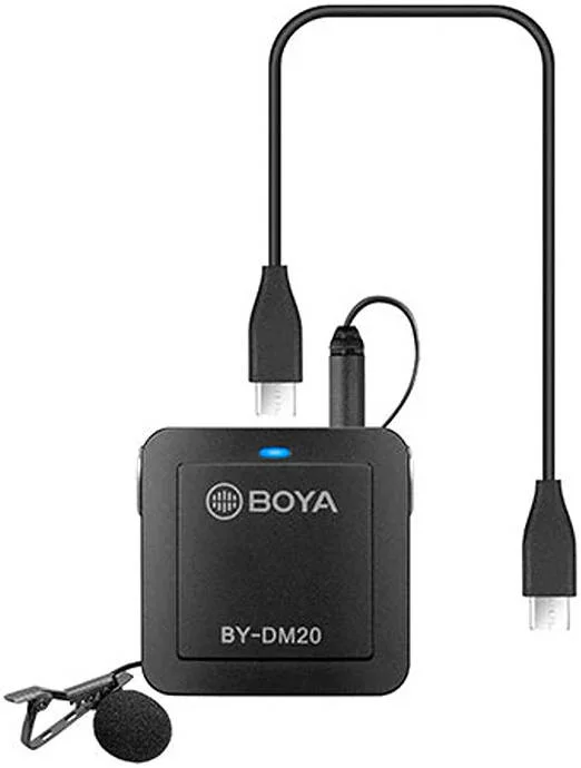 میکروفون یقه‌ای دو کاناله جمع و جور بویا مدل BY-DM20، ضبط صدا، انتخاب حالت استریو/مونو و کنترل صدای جداگانه، خروجی هدفون 3.5 میلی‌متری، مشکی | BY-DM20