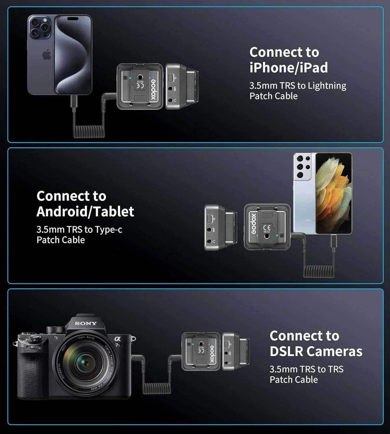 سیستم میکروفون بی‌سیم دو نفره گودکس Magic XT1-C با آداپتور USB-C میکروفون یقه‌ای 2.4 گیگاهرتز برای اندروید، دوربین‌ها و دستگاه‌ها