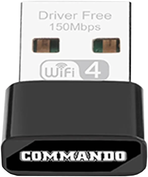 آداپتور شبکه USB بی سیم COMMANDO، سرعت انتقال 150 مگابیت بر ثانیه، توان انتقال 20dBm، آنتن داخلی، پشتیبانی از WEP 64/128 بیتی، برای رایانه رومیزی / PC، پوشش گسترده تر، مشکی | AIR-WA150