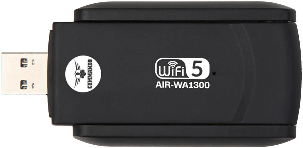 آداپتور شبکه USB وایرلس COMMANDO، سرعت انتقال 1300 مگابیت بر ثانیه، توان انتقال 20dBm، آنتن داخلی دوگانه، پشتیبانی از WEP 64/128 بیتی، برای دسکتاپ / کامپیوتر، پوشش گسترده تر، مشکی | AIR-WA1300