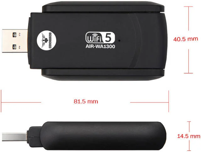 آداپتور شبکه USB وایرلس COMMANDO، سرعت انتقال 1300 مگابیت بر ثانیه، توان انتقال 20dBm، آنتن داخلی دوگانه، پشتیبانی از WEP 64/128 بیتی، برای دسکتاپ / کامپیوتر، پوشش گسترده تر، مشکی | AIR-WA1300