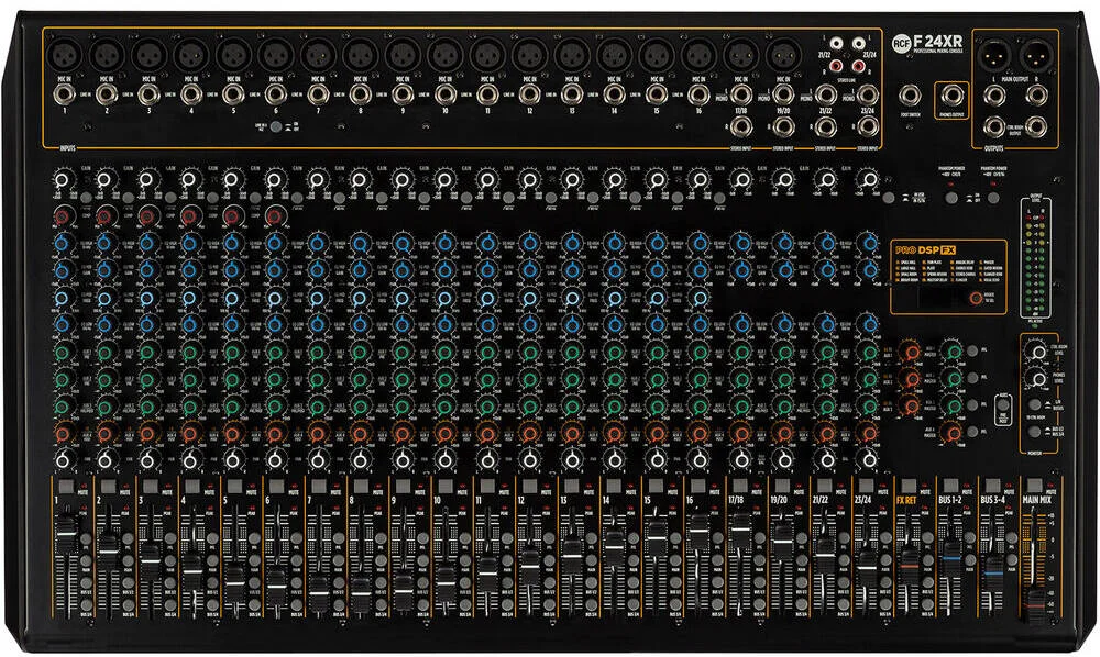 میکسر آنالوگ 24 کاناله RCF F-24XR با 18 پری امپ میکروفون، افکت های PRO DSP، رابط صوتی USB و 6 کمپرسور تک دکمه ای، مشکی | F 24XR