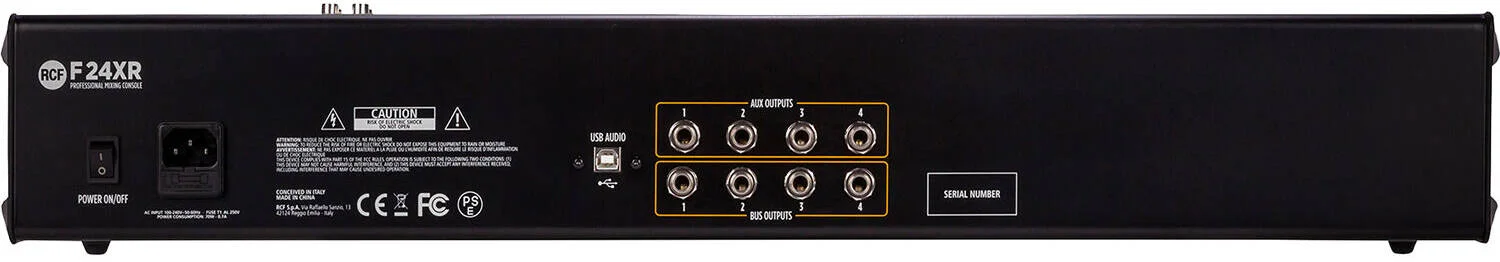 میکسر آنالوگ 24 کاناله RCF F-24XR با 18 پری امپ میکروفون، افکت های PRO DSP، رابط صوتی USB و 6 کمپرسور تک دکمه ای، مشکی | F 24XR