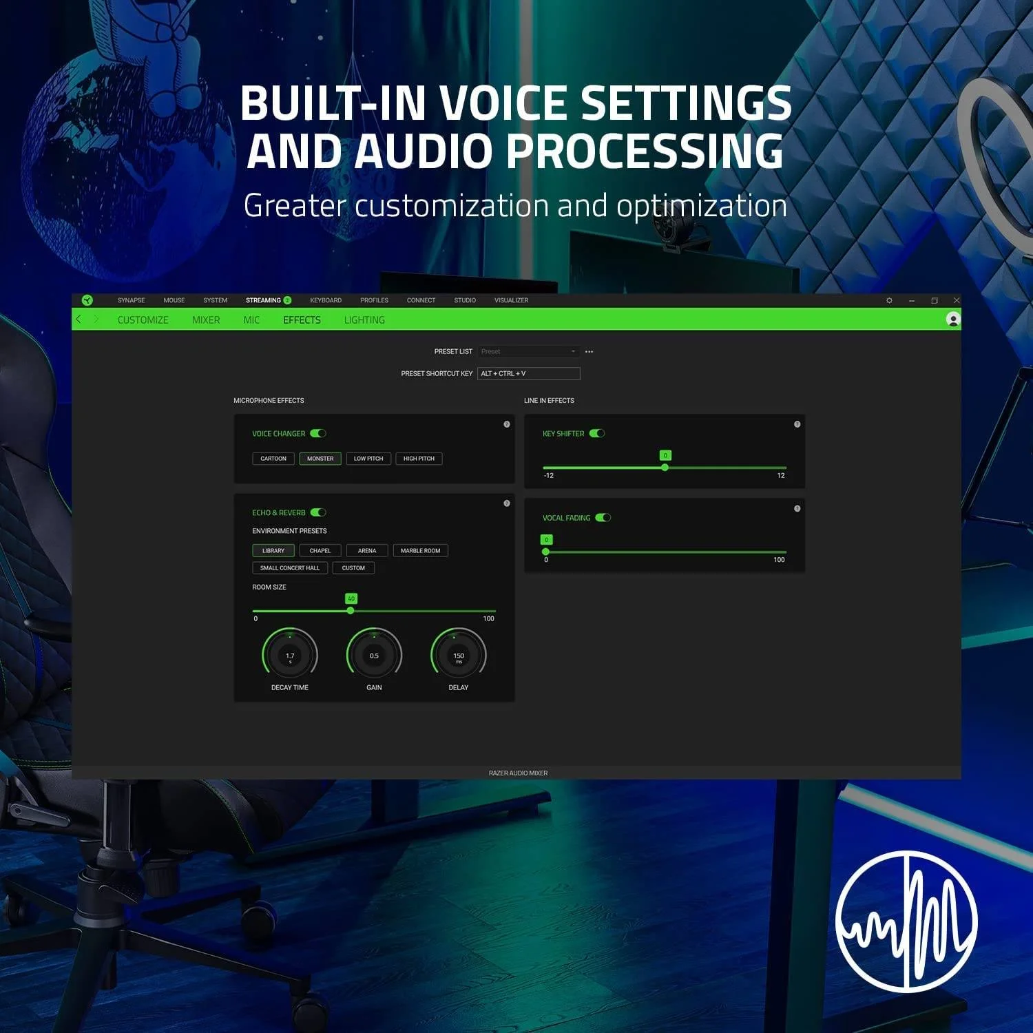 میکسر صوتی دیجیتال همه کاره ریزر، برای پخش و استریم، رابط 4 کاناله با دکمه های قطع صدا، ورودی XLR با پری امپ، محدوده دینامیکی 110 دسی بل، اتصال آسان، مشکی | RZ19-03860100-R3M1