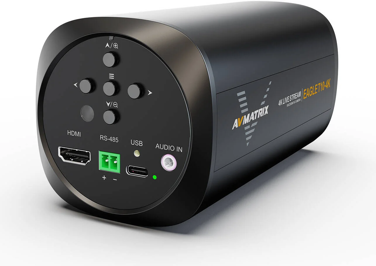 دوربین استریم AVMATRIX EAGLE T10-4K با زوم 10X، فوکوس خودکار TOF، سنسور CMOS 8M با کیفیت بالا 1/2.8 اینچی، پشتیبانی از YUY2 و MJPG، ورودی صدا و کنترل سریال RS485 | EAGLE T10-4K