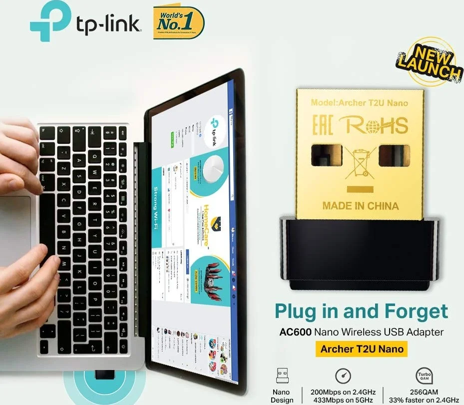 آداپتور USB وایرلس TP-Link AC600، مشکی | Archer T2U Nano
