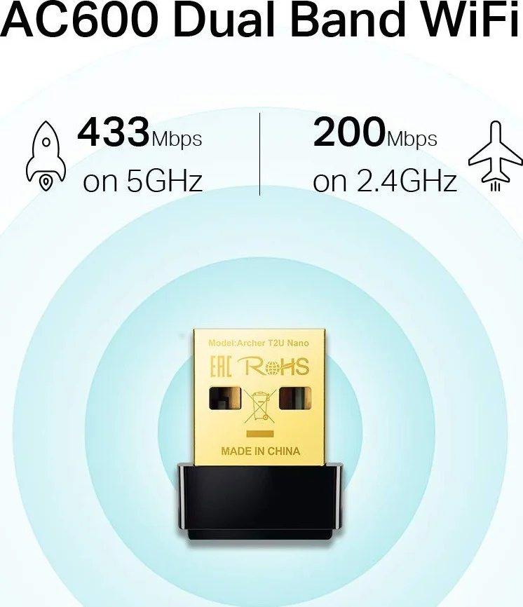 آداپتور USB وایرلس TP-Link AC600، مشکی | Archer T2U Nano