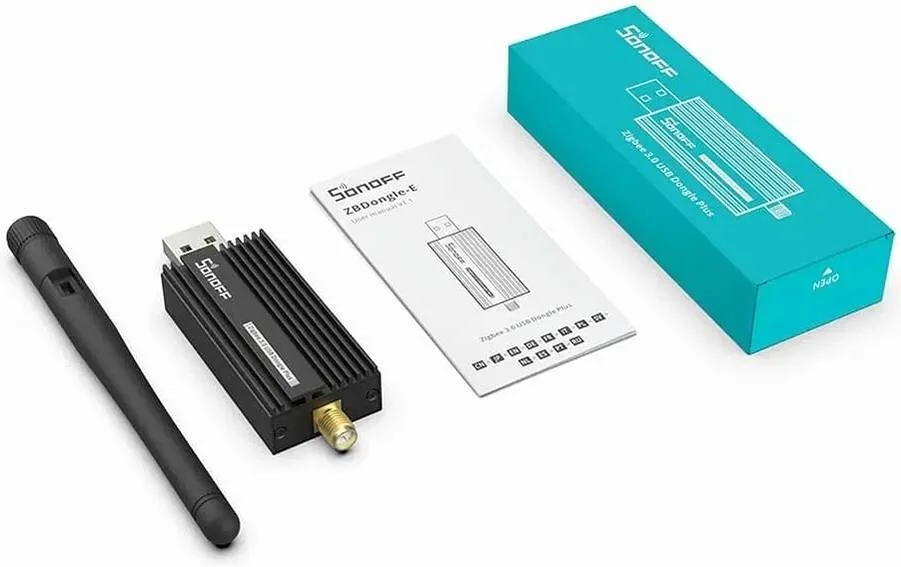 دانگل USB زیگبی 3.0 مدل Sonoff ZBDongle-E، از پیش فلش شده با فریمور Z-Stack 3.x.0، بر پایه TI CC2652P + CP2102N، ورودی DC 5V پشتیبانی از ویندوز، لینوکس، مک، بدنه آلومینیومی، مشکی | ZBDongle-E