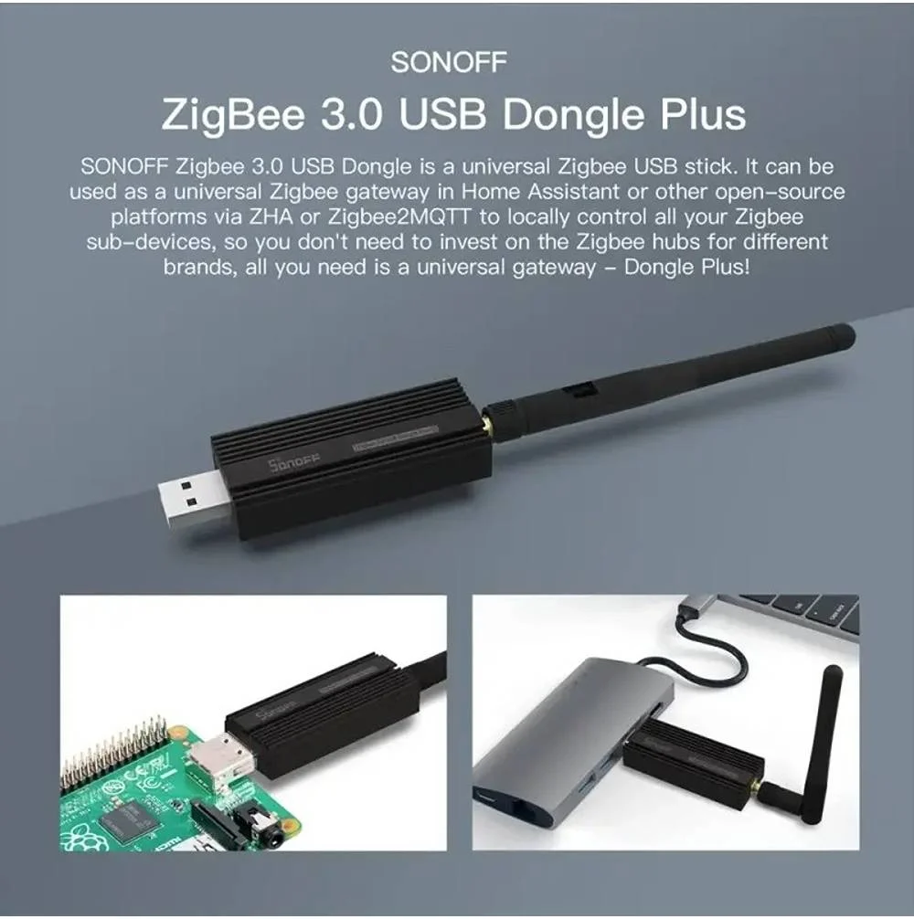 دانگل USB زیگبی 3.0 مدل Sonoff ZBDongle-E، از پیش فلش شده با فریمور Z-Stack 3.x.0، بر پایه TI CC2652P + CP2102N، ورودی DC 5V پشتیبانی از ویندوز، لینوکس، مک، بدنه آلومینیومی، مشکی | ZBDongle-E