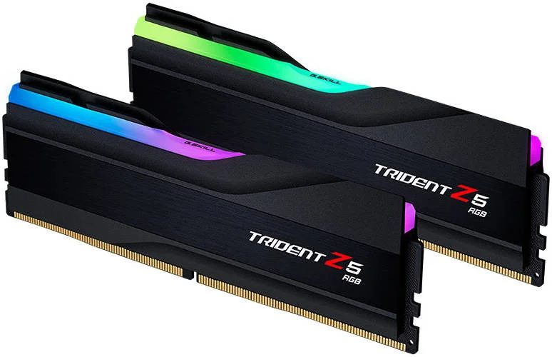 رم دسکتاپ G.Skill Trident Z5 RGB DDR5، ظرفیت 32 گیگابایت (2 عدد 16 گیگابایتی)، کیت دو کاناله، سرعت تست شده 5600 مگاهرتز، تاخیر 40-40-40-89، ولتاژ 1.20 ولت، Intel XMP 3.0، بدون بافر، مشکی | F5-5600J4040C16GX2-TZ5RK رم دسکتاپ G.Skill Trident Z5 RGB DDR5، ظرفیت 32 گیگابایت (2 عدد 16 گیگابایتی)، کیت دو کاناله، سرعت تست شده 5600 مگاهرتز، تاخیر 40-40-40-89، ولتاژ 1.20 ولت، Intel XMP 3.0، بدون بافر، مشکی | F5-5600J4040C16GX2-TZ5RK