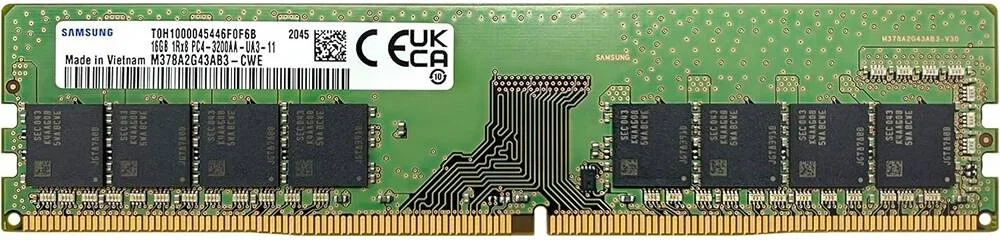 رم دسکتاپ 16 گیگابایتی DDR4 سامسونگ M378A2G43AB3-CWE - 288 پین ECC Unbuffered DIMM PC4-25600، سرعت حافظه 3200 مگاهرتز، ولتاژ حافظه 1.2 ولت، 1R x 8 | M378A2G43AB3-CWE