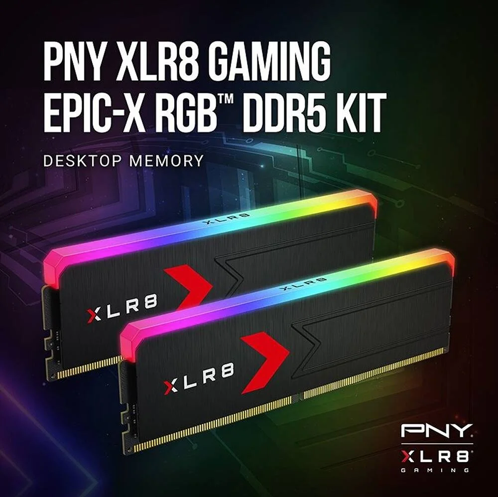 کیت حافظه دسکتاپ PNY XLR8 Gaming 32GB (2x16GB) DDR5 RGB، سرعت 6000 مگاهرتز، تاخیر CL36 CAS، ولتاژ 1.35، پشتیبانی از XMP 3.0 | MD32GK2D5600036XRGB