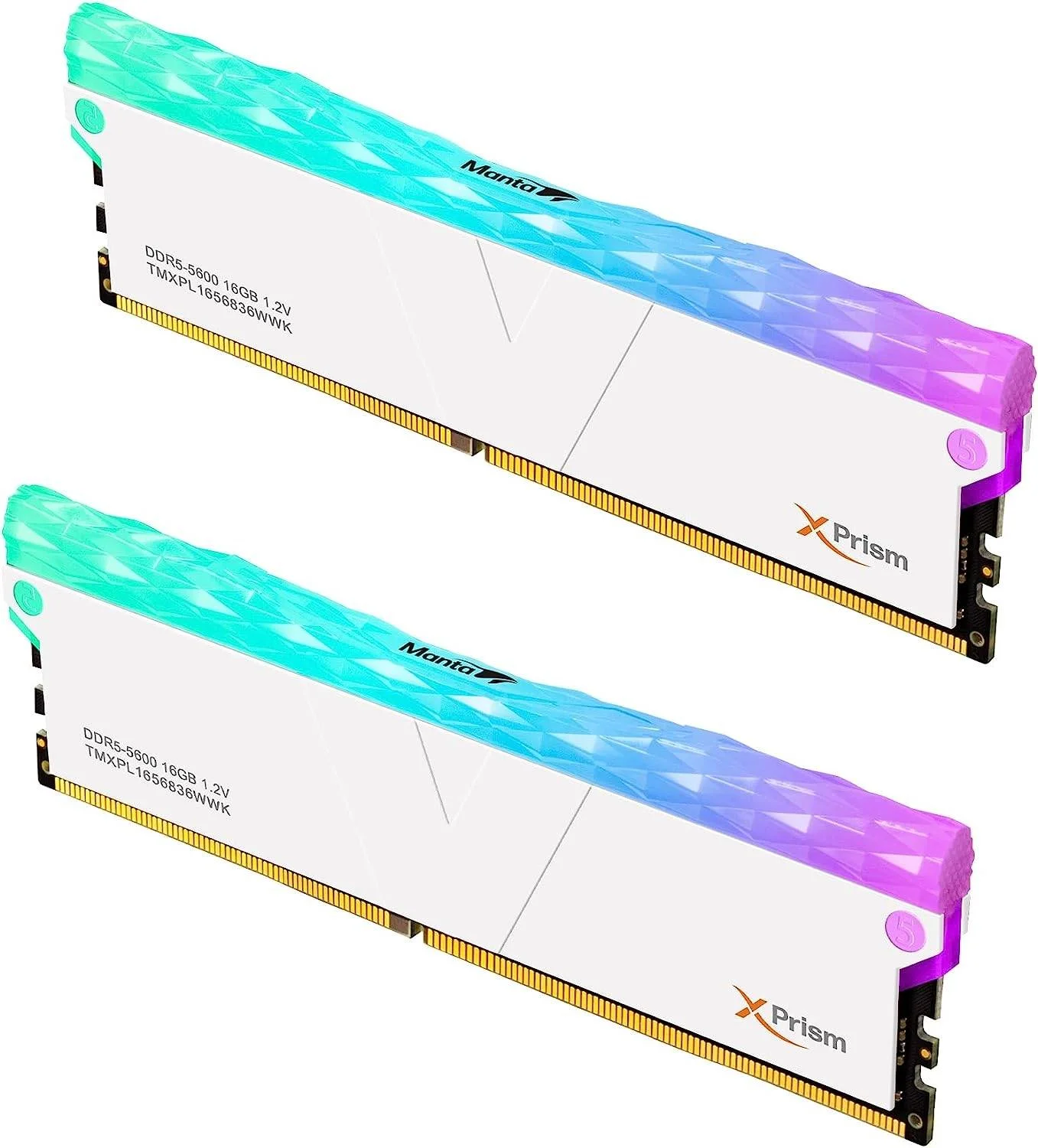 رم دسکتاپ گیمینگ V-Color Manta XPrism با نورپردازی RGB، ظرفیت 32 گیگابایت (2x16GB)، سرعت 5600 مگاهرتز، CL 36، ولتاژ 1.2 ولت، همگام سازی RGB، پشتیبانی از Intel XMP، سفید | TMXPL1656836WWK رم دسکتاپ گیمینگ V-Color Manta XPrism با نورپردازی RGB، ظرفیت 32 گیگابایت (2x16GB)، سرعت 5600 مگاهرتز، CL 36، ولتاژ 1.2 ولت، همگام سازی RGB، پشتیبانی از Intel XMP، سفید | TMXPL1656836WWK
