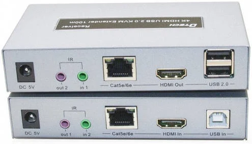 اکستندر KVM دی-تک DT-7051، رزولوشن تا 3840x2160@60Hz، مدار محافظت ESD داخلی، عملکرد بازگشت IR، پشتیبانی از رنگ 8/10/12 بیتی، USB 2.0، نقره ای | DT-7051