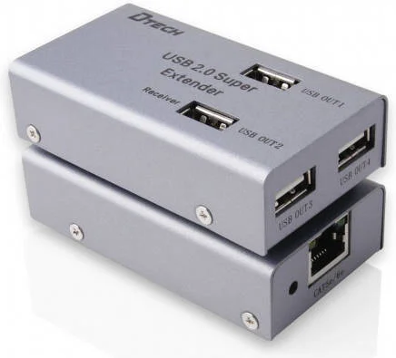 افزایش دهنده USB 2.0 مدل DTECH DT-7014A، سرعت انتقال تا 480 مگابیت بر ثانیه، CAT5/CAT5E و CAT6، دارای 4 پورت، منبع تغذیه خارجی 1000 میلی آمپر، تا 50 متر از طریق کابل LAN، نقره ای | DT-7014A