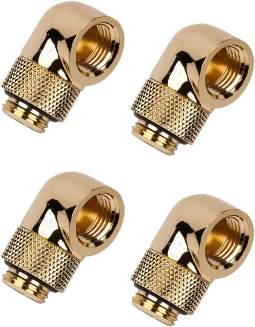 اتصال چرخشی 90 درجه نری به مادگی بارو G1/4 اینچ، برنج با روکش نیکل با کیفیت بالا، بسته 4 عددی، طلایی | TR-TWT90-v2