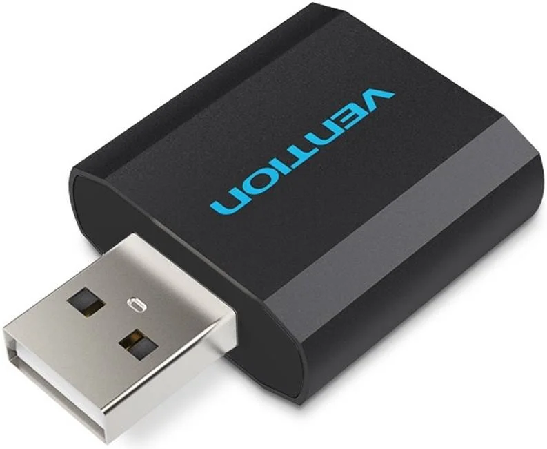 کارت صدای اکسترنال USB ونشن، میکروفون مستقل، رابط نیکل اندود، بدنه آلیاژ آلومینیوم، تراشه کاهش نویز، نوع فلزی مشکی | VAB-S17-B