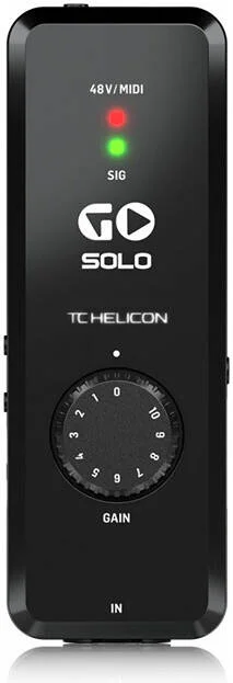 اینترفیس صوتی/MIDI تی سی-هلیکون Go Solo، اینترفیس صوتی قابل حمل برای دستگاه های موبایل، 1 ورودی میکروفون/لاین/ساز، فانتوم پاور 48 ولت، خروجی هدفون، رزولوشن 24 بیتی، سازگار با Mac/PC/iOS/Android، مشکی | GOSOLO