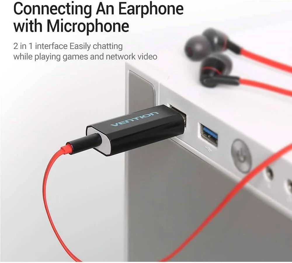 کارت صدای اکسترنال USB ونشن، CTIA، بازتولید صدای با کیفیت بالا، ساخته شده از مواد با کیفیت، ضد تداخل، اتصال آسان، بدنه فلزی، مشکی | VAB-S15-B