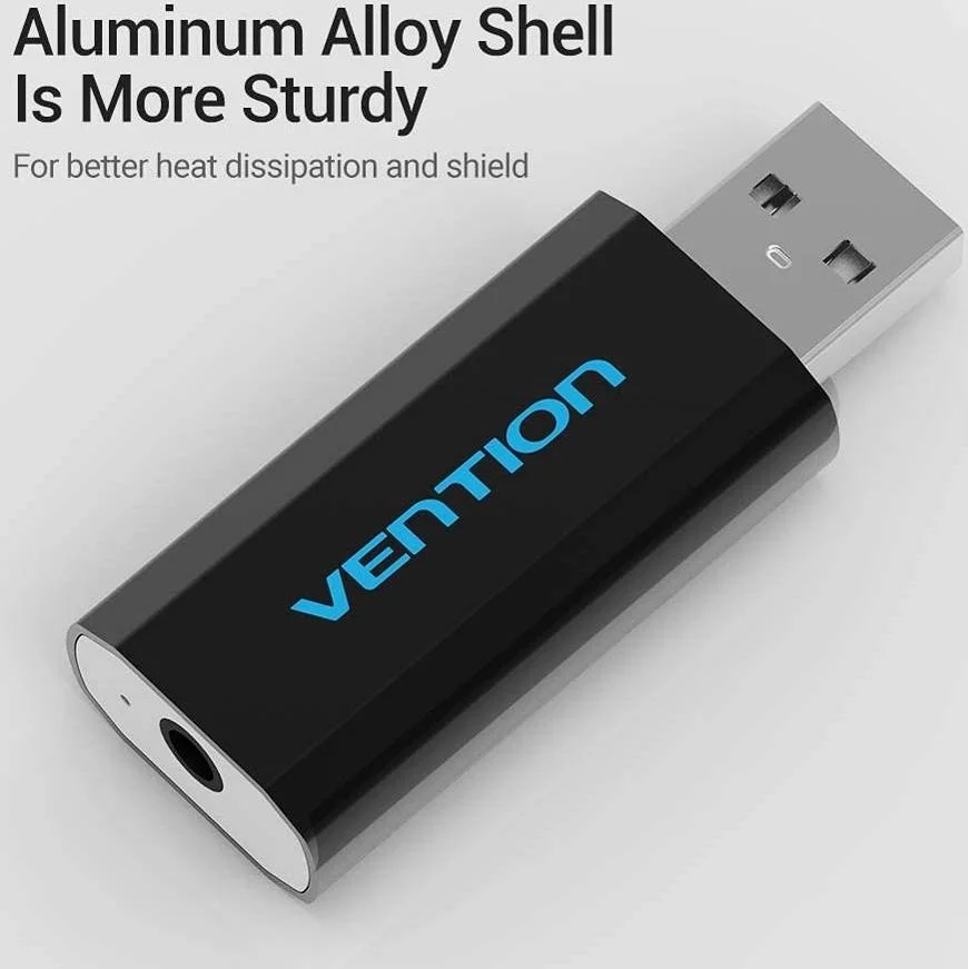 کارت صدای اکسترنال USB ونشن، CTIA، بازتولید صدای با کیفیت بالا، ساخته شده از مواد با کیفیت، ضد تداخل، اتصال آسان، بدنه فلزی، مشکی | VAB-S15-B