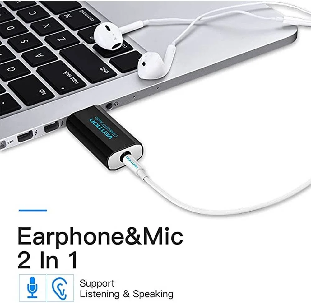 کارت صدای اکسترنال USB ونشن، پشتیبانی از دستگاه های صوتی CITA و OMTP، بازتولید صدای عالی، سازگار با Win 10 / Win 8 / Win 7 / Linux / Vista / Mac OS، بدنه فلزی، مشکی | VAB-S16-B